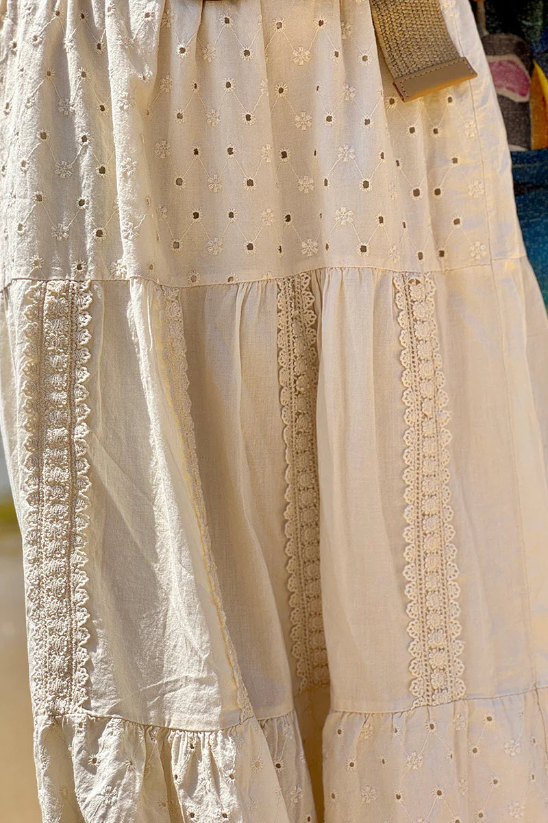 Cream Tiered Eyelet Boho Skirt