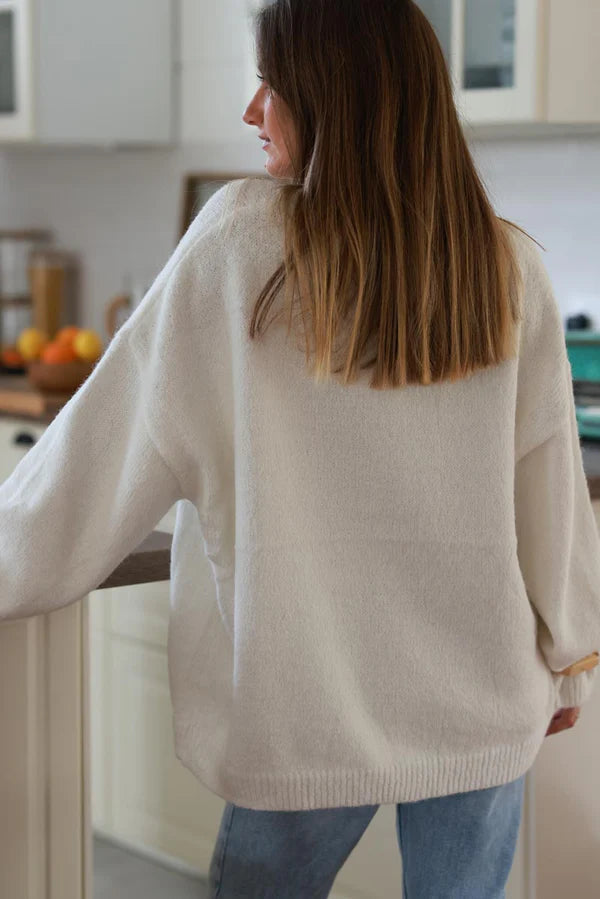 Cream Wool Blend Slouchy Sweater