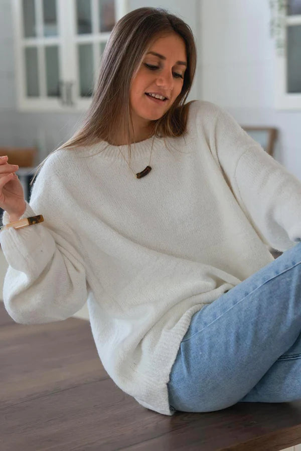 Cream Wool Blend Slouchy Sweater