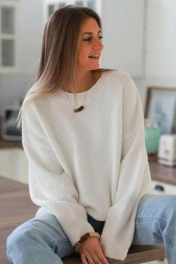 Cream Wool Blend Slouchy Sweater