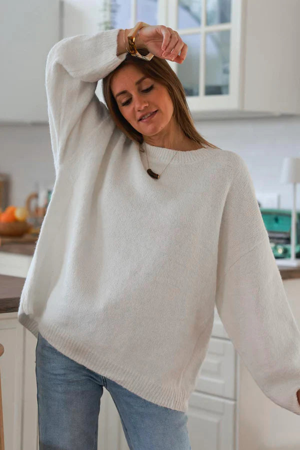 Cream Wool Blend Slouchy Sweater