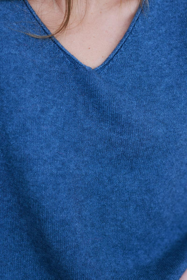 Dark Blue Soft Basic V-neck Sweater