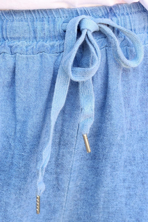 Dusty blue lightweight cotton wide leg trousers