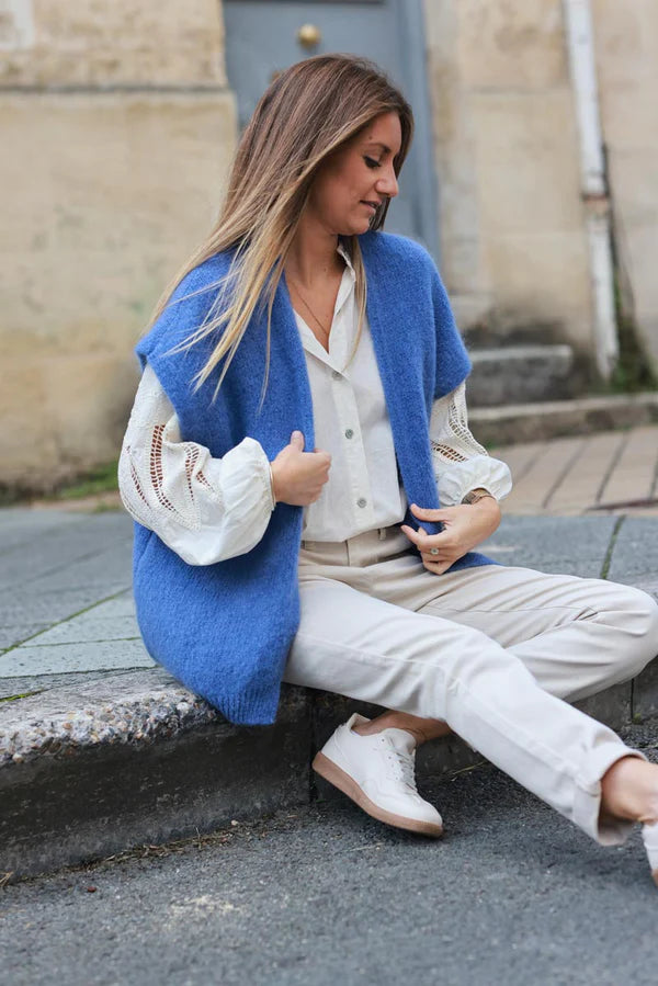 Dusty blue Sleeveless Chunky Knit Vest