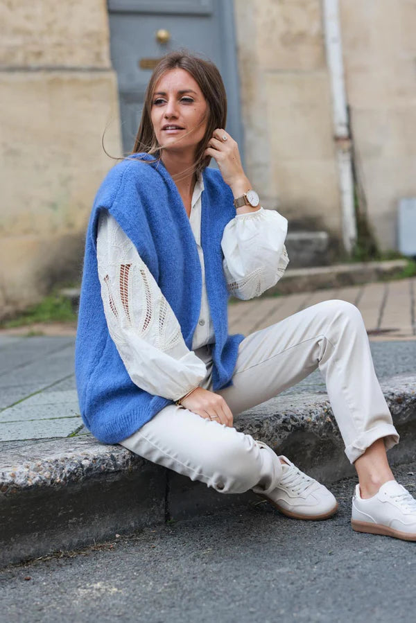 Dusty blue Sleeveless Chunky Knit Vest