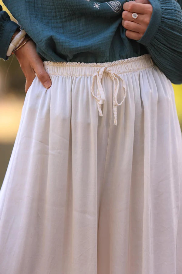 Cream Silky Wide Leg Floaty Pants