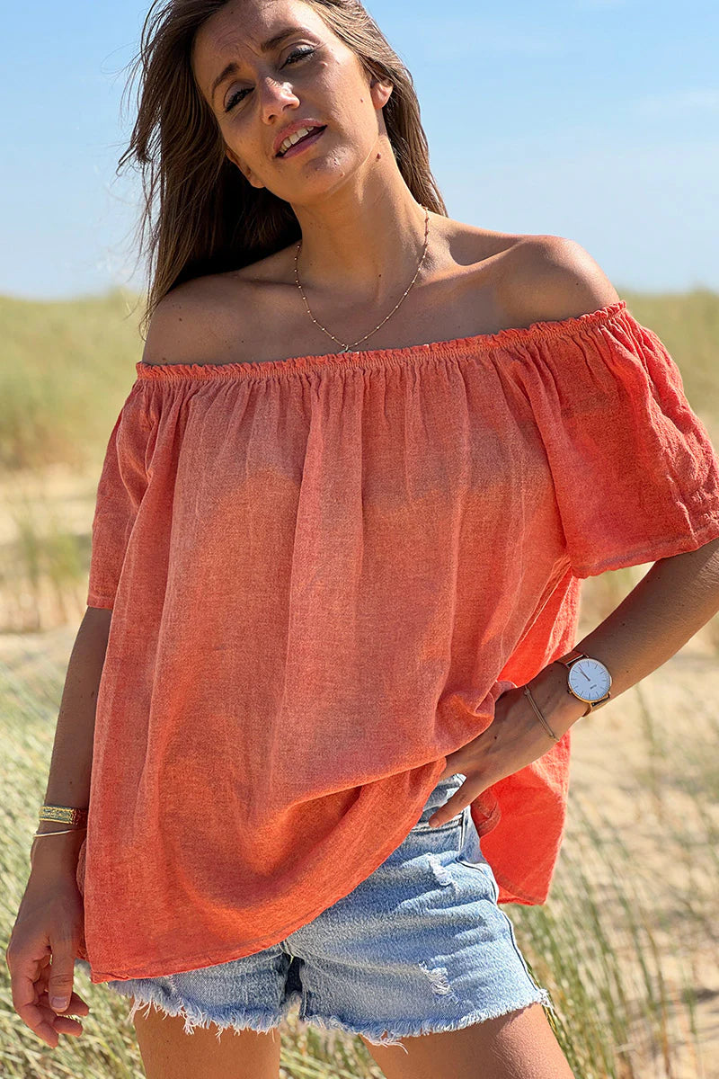 Faded Orange Cotton Bardot Top