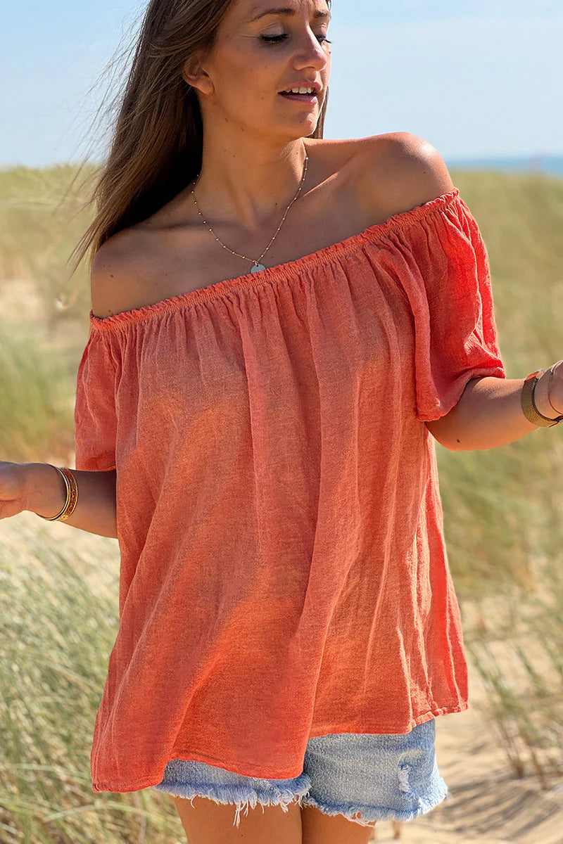 Faded Orange Cotton Bardot Top