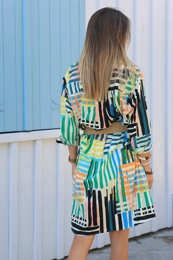 Floaty shirt dress with colorful geometric pattern