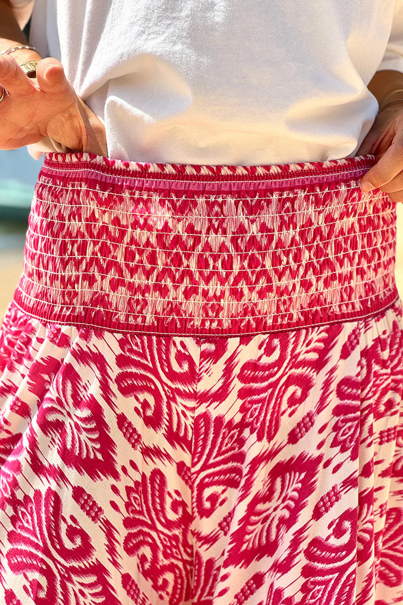 Fuchsia Batik Scroll Wide-Leg Pants