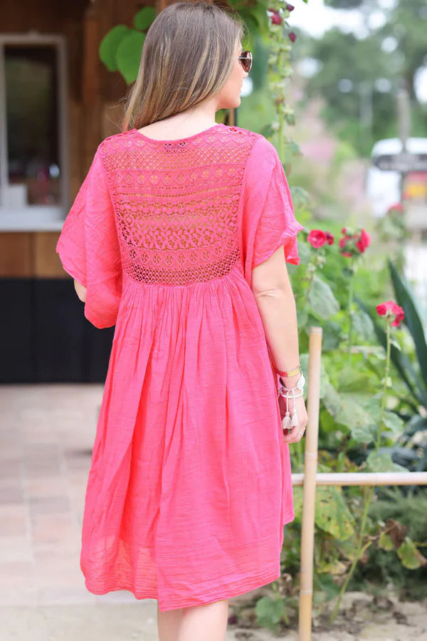 Fuchsia floaty cotton dress with lace detail