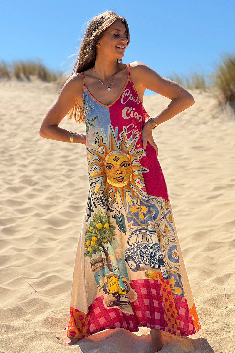 Fuchsia Pink Ciao Bella Glitter Knit Sleeveless Maxi Dress