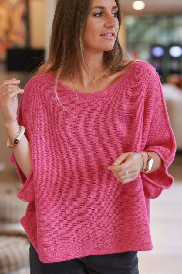 Fuchsia Pink Wool Blend Cropped Sweater