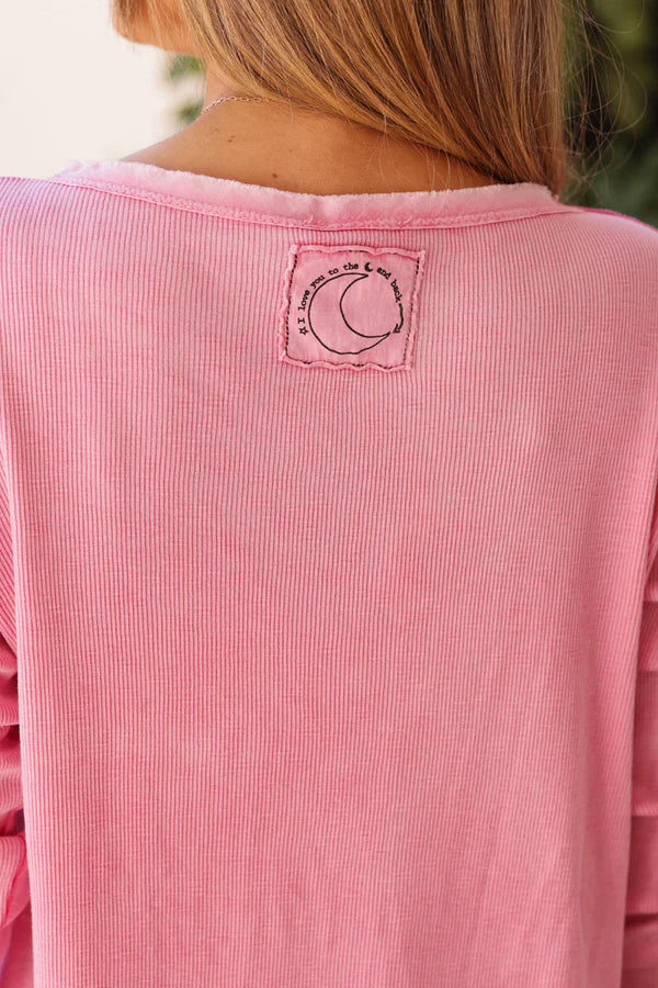 Hot Pink Ribbed Long Sleeve T-shirt 'ILY to the Moon and Back'