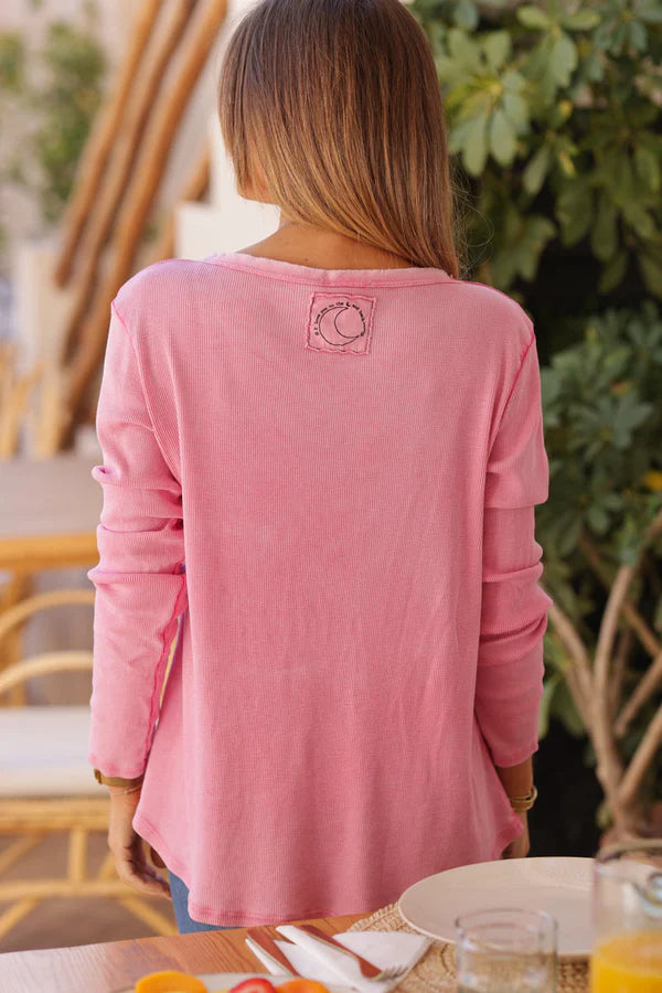 Hot Pink Ribbed Long Sleeve T-shirt 'ILY to the Moon and Back'