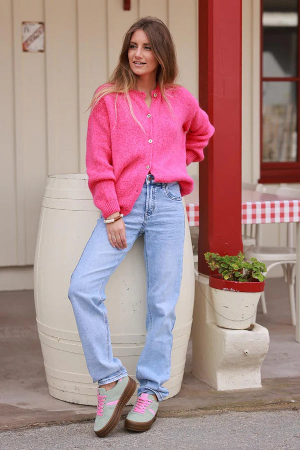 Hot Pink Soft Knit Alpaca Wool Blend Cardigan