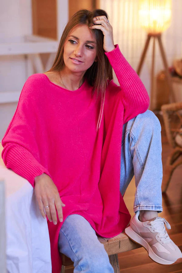 Fuchsia Viscose Knit Sweater Tunic