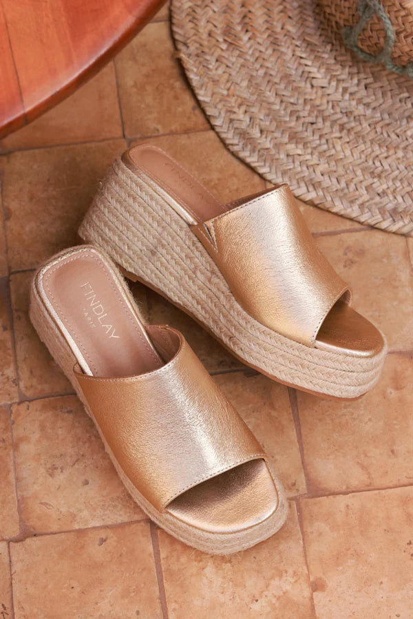 Gold Metallic Wedge Espadrilles