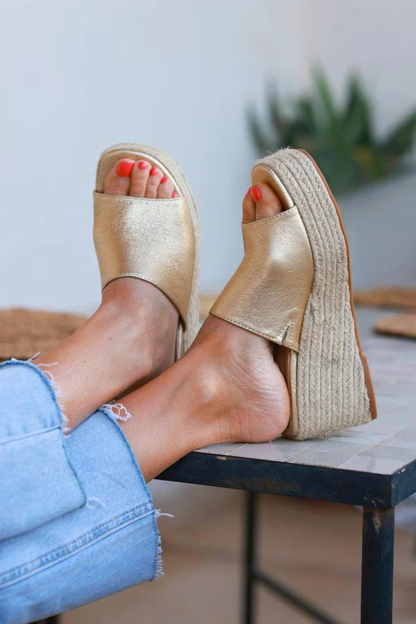 Gold Metallic Wedge Espadrilles