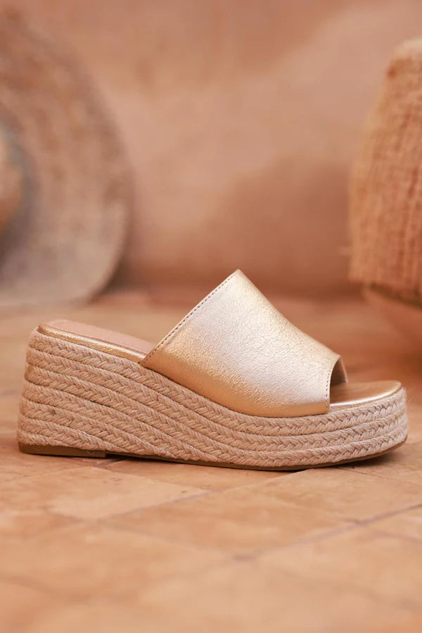 Gold Metallic Wedge Espadrilles