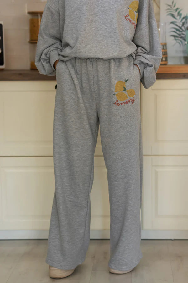 Heather Gray “Lemons” Knit Lounge Pants