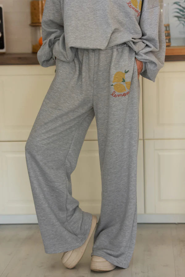 Heather Gray “Lemons” Knit Lounge Pants