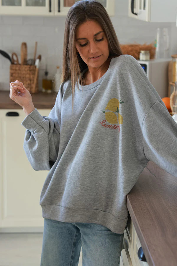 Heather Gray “Lemons” Knit Lounge Top