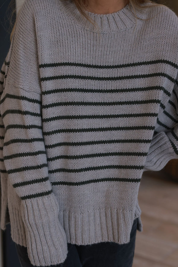 Gray Stripe Wool Blend Sweater