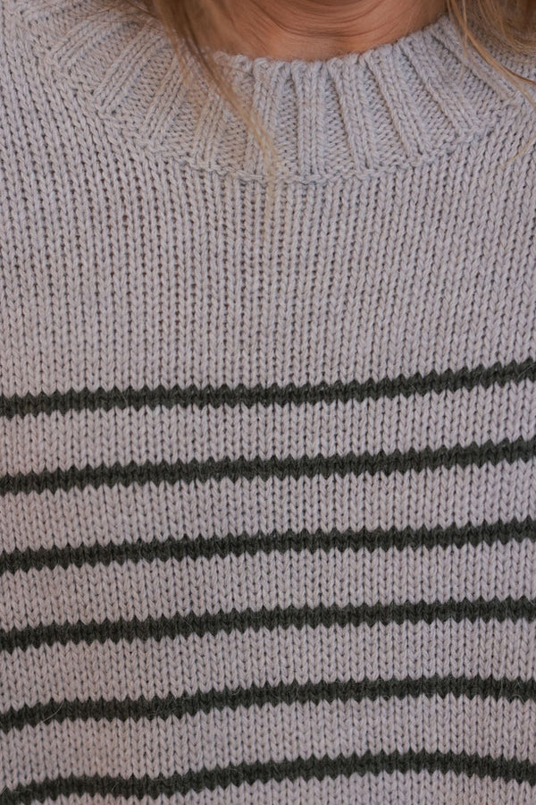 Gray Stripe Wool Blend Sweater