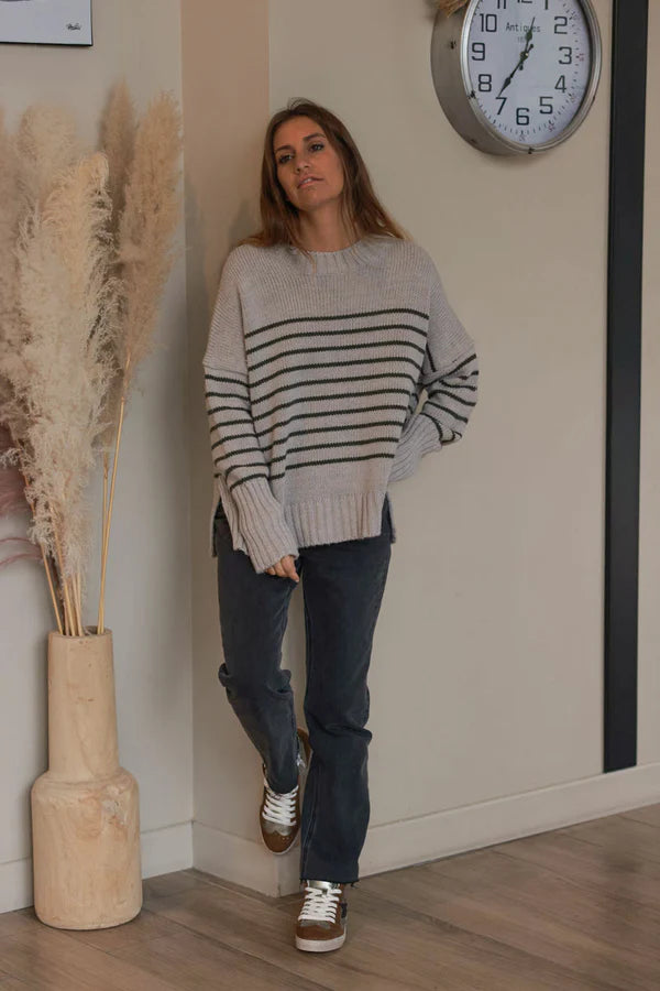 Gray Stripe Wool Blend Sweater