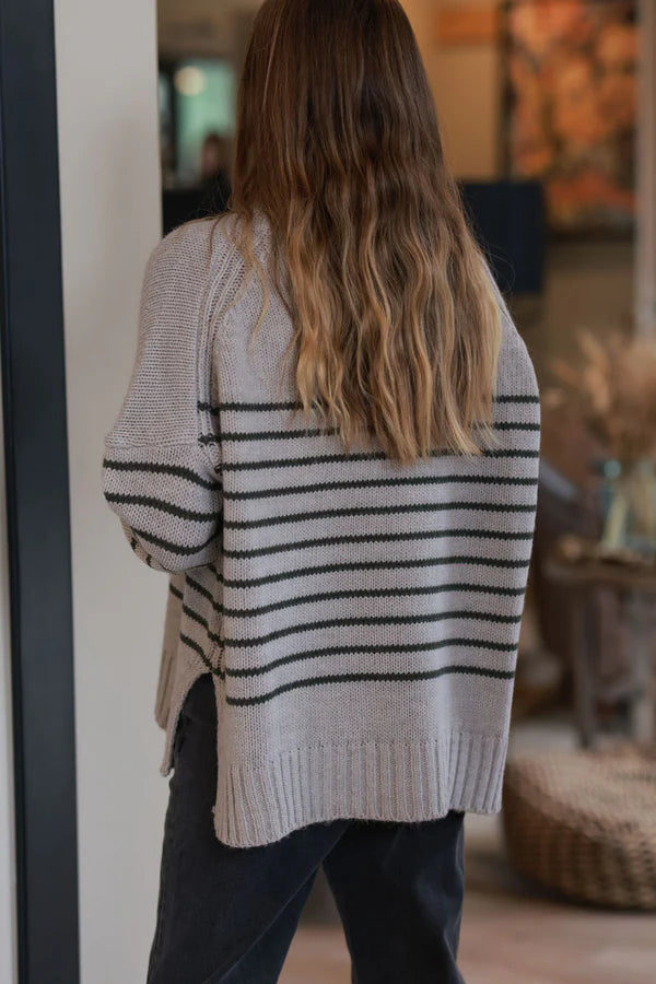 Gray Stripe Wool Blend Sweater