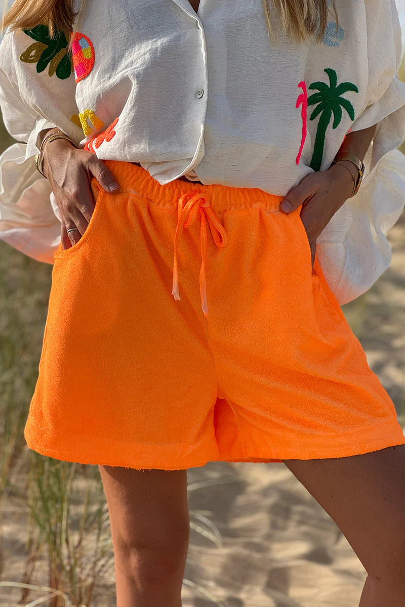 Hot Orange Terry Cloth Shorts