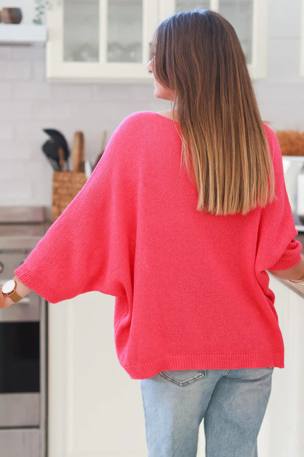 Hot Pink Stars ¾-Sleeve Knit Top