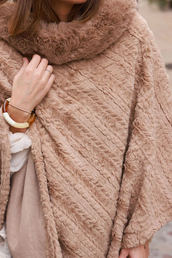 Ice Brown Faux Chinchilla Poncho Cape