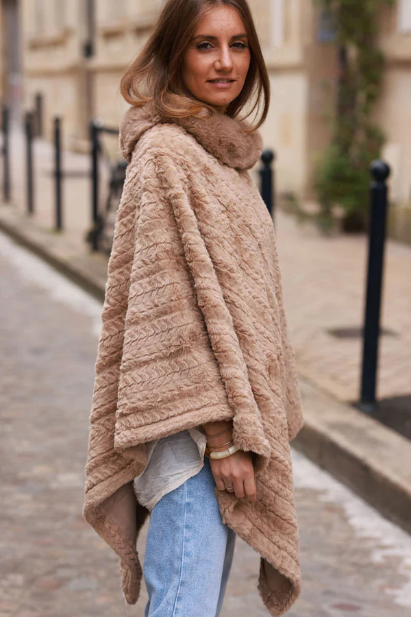 Ice Brown Faux Chinchilla Poncho Cape