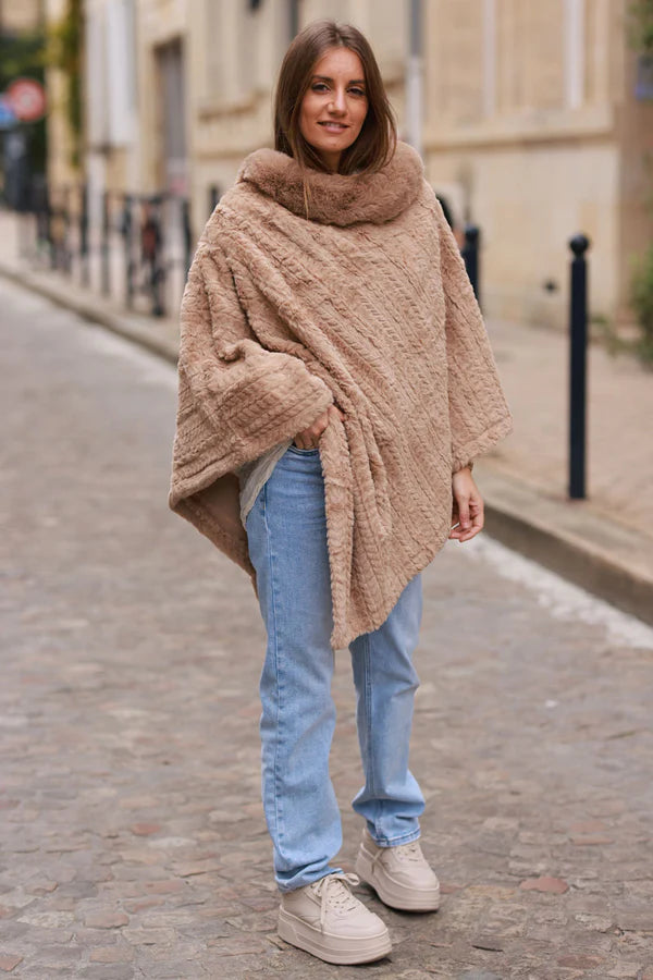 Ice Brown Faux Chinchilla Poncho Cape