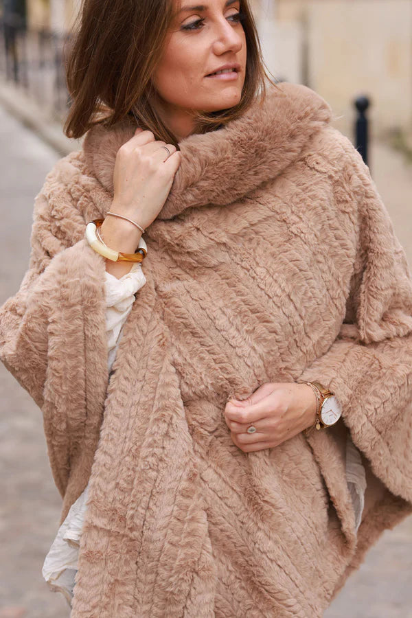 Ice Brown Faux Chinchilla Poncho Cape