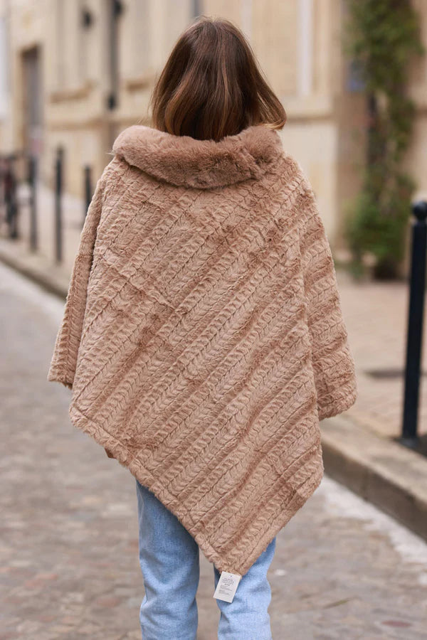 Ice Brown Faux Chinchilla Poncho Cape