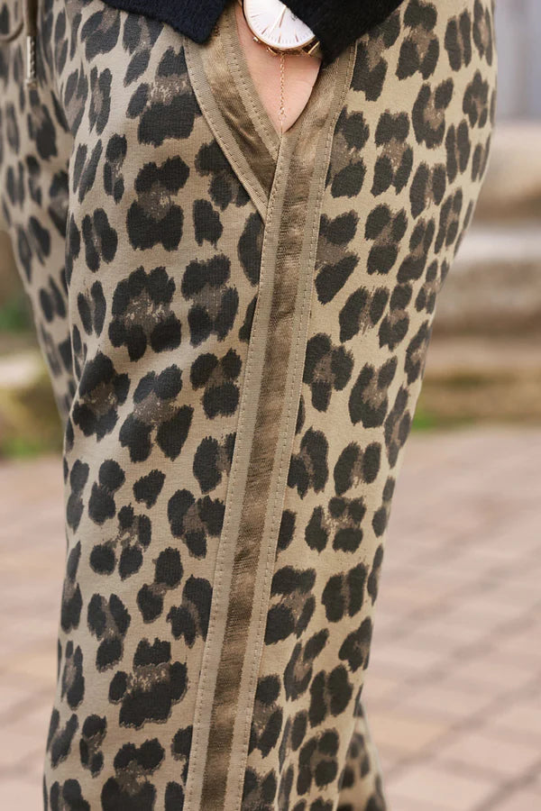 Ice brown Leopard print comfort sweat pants with satin outseams