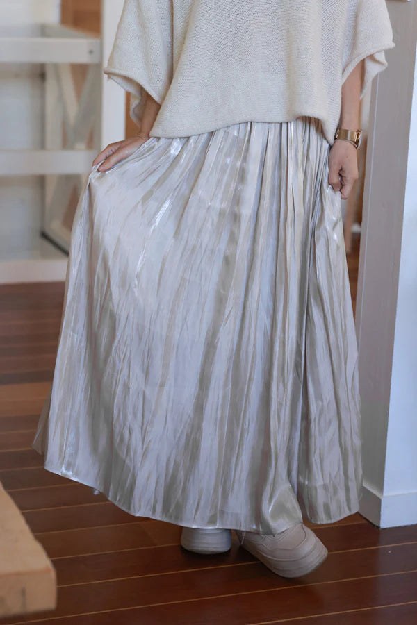 Iridescent Beige Soft Pleated Maxi Skirt