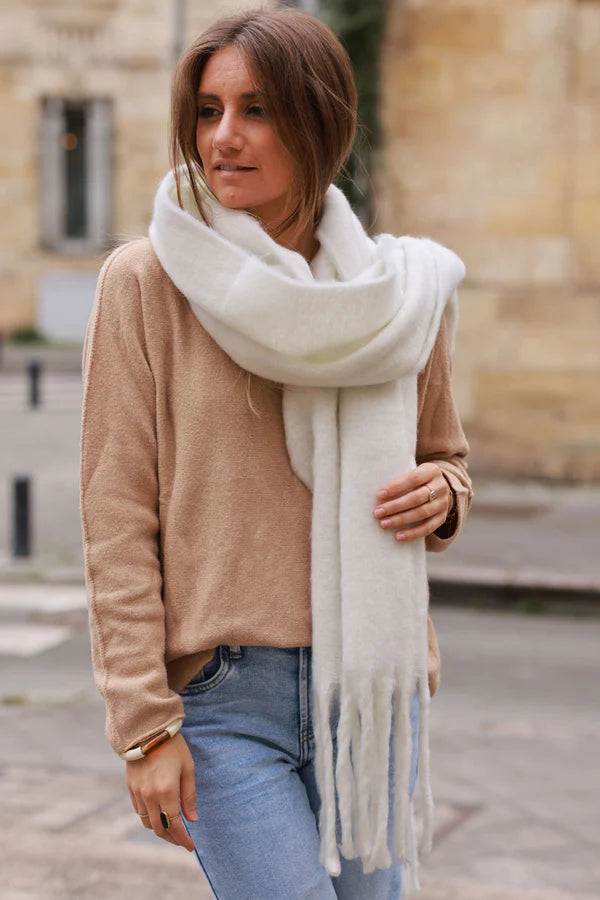 Ivory Faux Cashmere Tassel Scarf