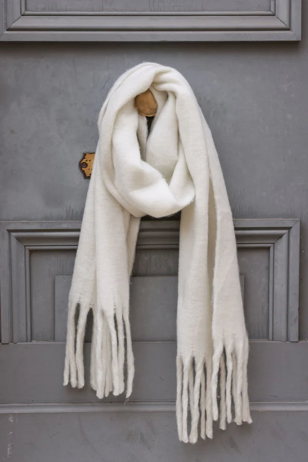 Ivory Faux Cashmere Tassel Scarf