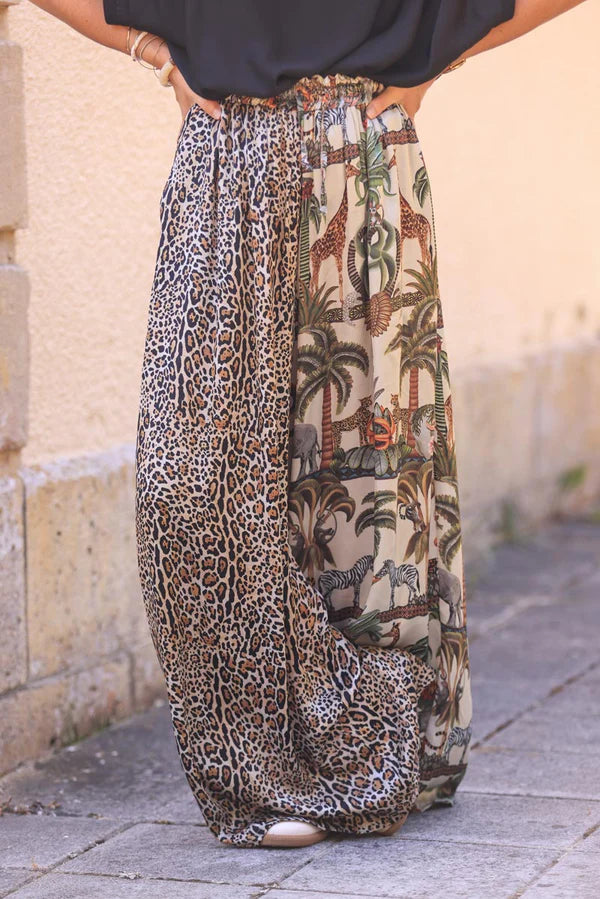 Jungle and Leopard Print Silky Floaty Wide Leg Pants