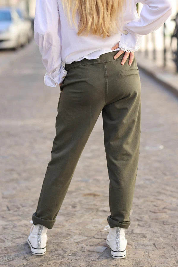 Olive Sweatpants with Satin Outseams