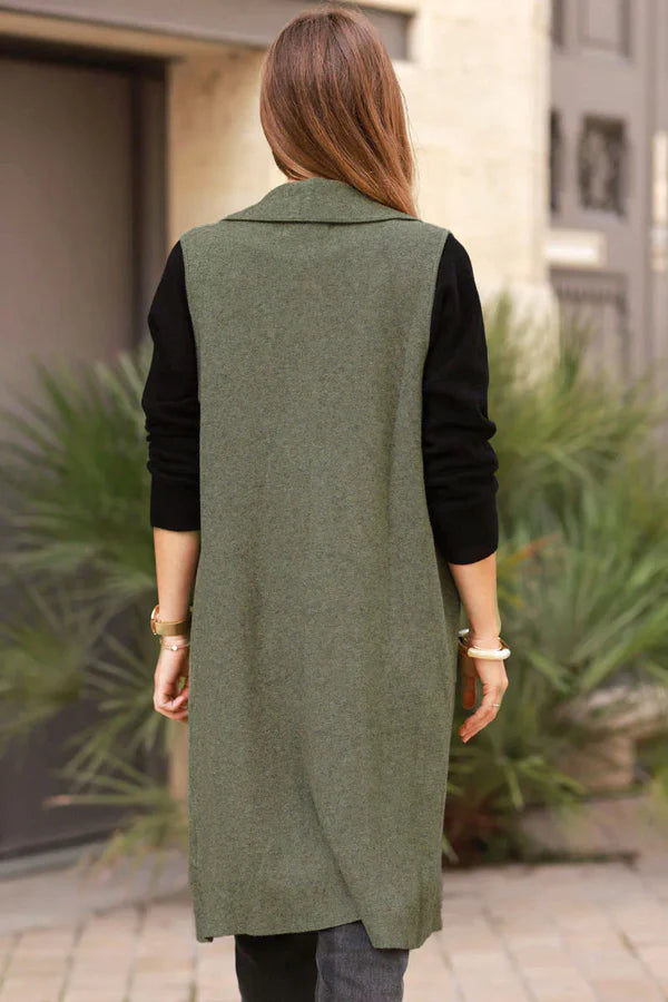 Khaki Tailored Knit Duster Vest