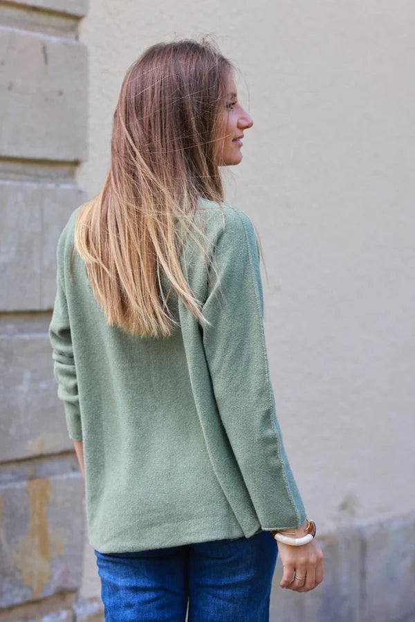 Light Olive ultra-soft, Viscose Blend V-Neck Sweater