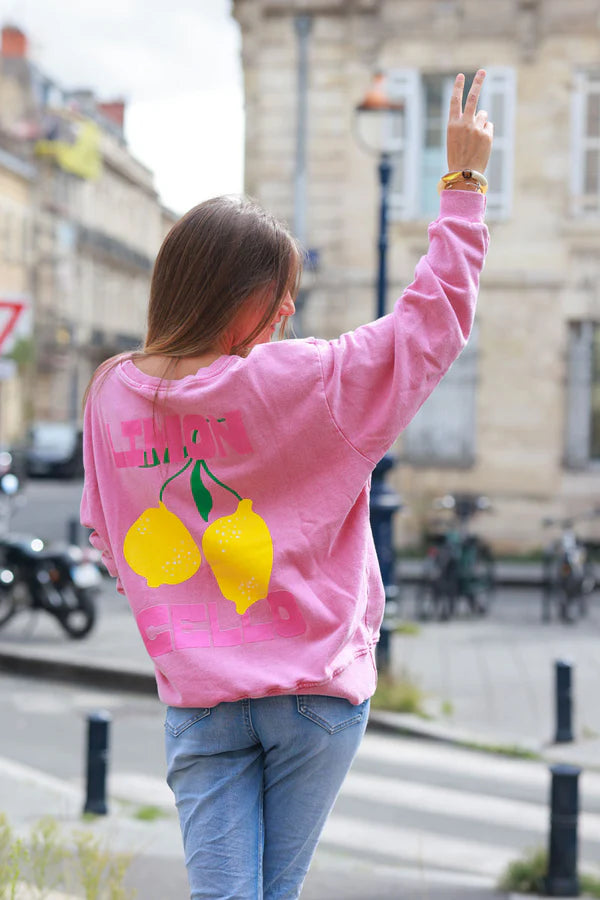 Vintage faded pink sweatshirt with lemon 'limoncello' pattern