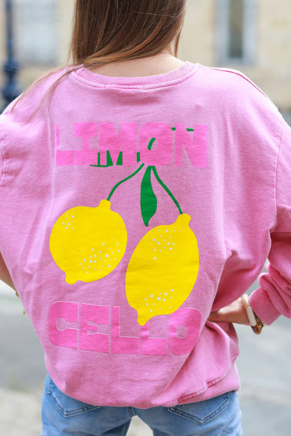 Vintage faded pink sweatshirt with lemon 'limoncello' pattern