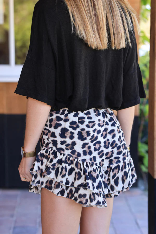 Leopard print layered frill skort