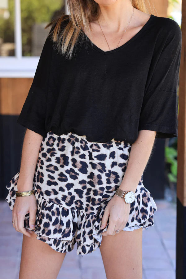 Leopard print layered frill skort